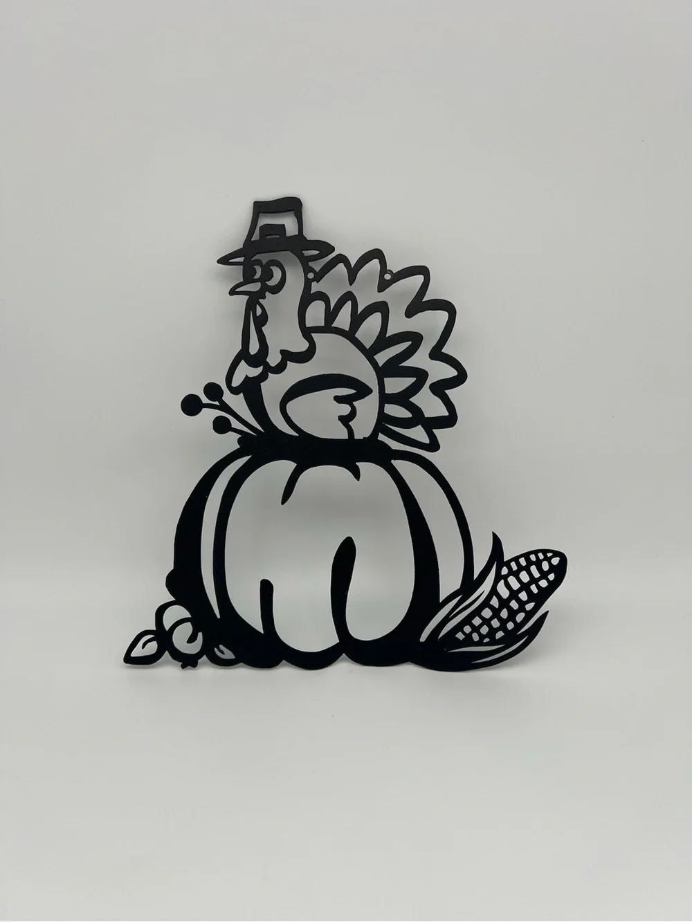 Redline Steel Laser Cut Metal Black Metal Turkey on Pumpkin Silhouette Décor